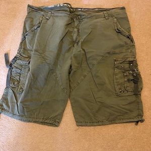 Cargo shorts OD Green big men pockets tie hem